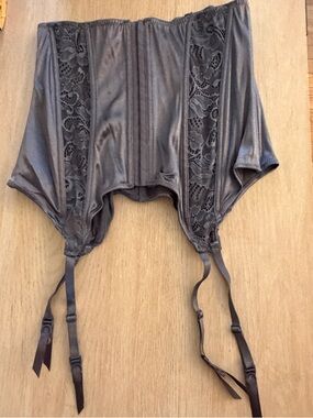 Dreamgirl Grey Satin Lace Panel Garter Belt L